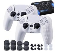 Yorha Lot de 2 Coques en Silicone pour Manette de PS5 avec 8 poignées pour Les Pouces, 8 Bouchons et 4 Protections Anti-Chocs Blanc