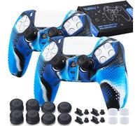 YoRHa Lot de 2 coques en silicone pour manette de PS5 avec 8 poignées pour les pouces, 8 bouchons et 4 protections anti-chocs Bleu camou