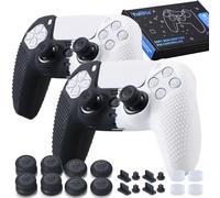 Yorha Lot de 2 Coques en Silicone pour Manette de PS5 (Noir + Blanc) avec 8 poignées pour Les Pouces, 8 Prises et 4 Protections Anti-Chocs