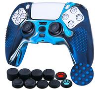 Yorha Points Housse Coques Autocollants en Silicone Skin Cover pour PS5 Dualsense Manette (Bleu Camouflage) x 1 avec Prises de Pouce x 10