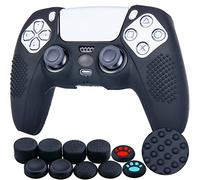 YoRHa Points Housse Coques Autocollants en Silicone Skin Cover pour PS5 Dualsense Manette (Noir) x 1 avec Prises de Pouce x 10