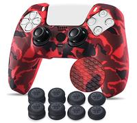 Yorha Points Imprimé Housse Coques Autocollants en Silicone Skin Cover pour PS5 Dualsense Manette (Rouge) x 1 avec Prises de Pouce x 10