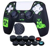 Yorha Points Sculpture au Laser Housse Coques Autocollants en Silicone Skin Cover pour PS5 Dualsense Manette (BH Vert) x 1 avec Prises de Pouce x 10