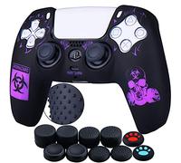 YoRHa Points Sculpture au Laser Housse Coques Autocollants en Silicone Skin Cover pour PS5 Dualsense Manette (BH Mauve) x 1 avec Prises de Pouce x 10