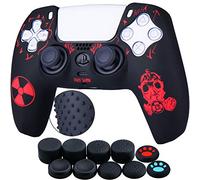 Yorha Points Sculpture au Laser Housse Coques Autocollants en Silicone Skin Cover pour PS5 Dualsense Manette (Rayonnement Rouge) x 1 avec Prises de Pouce x 10