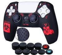 YoRHa Points Sculpture au Laser Housse Coques Autocollants en Silicone Skin Cover pour PS5 Dualsense Manette (BH Rouge) x 1 avec Prises de Pouce x 10