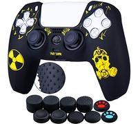 Yorha Points Sculpture au Laser Housse Coques Autocollants en Silicone Skin Cover pour PS5 Dualsense Manette (Rayonnement Jaune) x 1 avec Prises de Pouce x 10