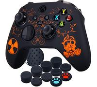 YoRHa Sculpture au Laser Silicone Housse Silicone Couverture Skin Peau Coques Cas pour Xbox Series X/S Manette x 1 (Rayonnement Orange) avec Thumb Grip x 10