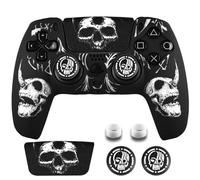 YoRHa Sculpture au Laser Silicone Peau Coques Skin pour Manette PS5 Dualsense x 1 (Blanche) avec Pro Thumb Grips Prises de Pouce x 8