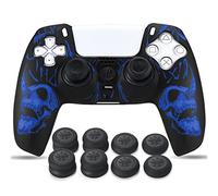 YoRHa Sculpture au Laser Silicone Peau Coques Skin pour Manette PS5 Dualsense x 1 (Bleu) avec Pro Thumb Grips Prises de Pouce x 8