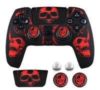 YoRHa Sculpture au Laser Silicone Peau Coques Skin pour Manette PS5 Dualsense x 1 (Rouge) avec Pro Thumb Grips Prises de Pouce x 8