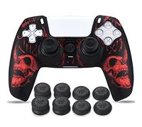 YoRHa Sculpture au Laser Silicone Peau Coques Skin pour Manette PS5 Dualsense x 1 (Rouge) avec Pro Thumb Grips Prises de Pouce x 8