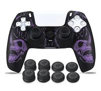 YoRHa Sculpture au Laser Silicone Peau Coques Skin pour Manette PS5 Dualsense x 1 (Violet) avec Pro Thumb Grips Prises de Pouce x 8
