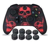 Yorha Sculpture au Laser Silicone Peau Coques Skin pour Manette Xbox One S/X x 1 (Red) avec Pro Thumb Grips Prises de Pouce x 8