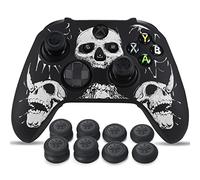 YoRHa Sculpture au Laser Silicone Peau Coques Skin pour Manette Xbox Series X/S x 1 (Blanche) avec Pro Thumb Grips Prises de Pouce x 8