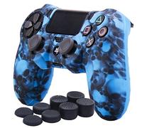YoRHa Transfert d'eau Impression de Crâne Housse en Silicone Coque Custom pour PS4/Slim/Pro Mantte x 1 (Bleu) avec FPS Pro Thumb Grip poignée Pouce Pro x 8
