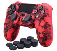 Yorha Transfert d'eau Impression de Crâne Housse en Silicone Coque Custom pour Sony PS4/Slim/Pro Mantte x 1 (Rouge) avec FPS Pro Thumb Grip poignée Pouce Pro x 8