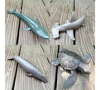 YORISMAL Lot de 4 jouets d'animaux marins de grande taille : requin marteau, baleine bleue, baleine à bosse et tortue de mer. Collection de jouets pour enfants.