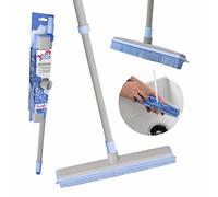 YORK Bacteria Stop Balai Caoutchouc avec Raclette, Gris/Bleu | Balai antibactérien avec microparticules d’argent et manche télescopique 74-140 cm, idéal pour poils d’animaux