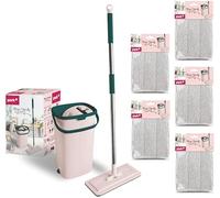 York Balai Serpillière Plat - Seau à Double Compartiment 6l - Housse en Microfibre Absorbante - Système d'Essorage - 5 Housses de Rechange - Handy