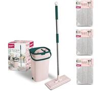 York Balai Serpillière Plat - Seau à Double Compartiment 6l - Housse en Microfibre Absorbante - Système d'Essorage - 3 Housses de Rechange - Handy