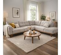 CONCEPT USINE | Canapé d’Angle 5/6 Places York Gris avec Méridienne Droite | Design Moderne, Pieds Bois Naturel | Assise Confort Haute Densité 28kg/m³ | Tissu Doux, Structure Solide | 233 x 206 cm