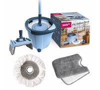 York Ensemble de serpillières avec Seau avec têtes de serpillère remplaçables avec Fonction essorage Balai à Sol Plat système de Nettoyage kit de Nettoyage Manche télescopique spécial Bleu