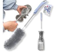 York Goupillon Antibactérien Bacteria Stop Brosse Longue pour Nettoyage Bouteilles Gourdes Biberons et Vases Microparticules Argent Hygiénique Manche Ergonomique Gris Bleu Nettoyeur Accessoire Cuisine