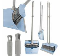 YORK Kit Balai et Pelle avec Manche Long, Bleu | Ensemble de balayage ergonomique avec peigne intégré, idéal pour nettoyer les sols intérieurs et extérieurs facilement