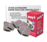 York Tampons en Paille de Fer avec Savon Intégré - Éponges à Récurer en Laine d'acier - pour Casseroles Brûlées, Barbecues et Graisse Tenace - Nettoyage et Brillance - Lot de 6 Pièces