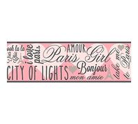 York Wallcoverings Brothers and Sisters V City of Lights Frise de Papier Peint, Frise Murale, Bordure Rose clair/Rose médium/Noir/argenté Paillettes