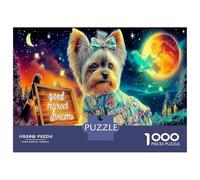 Yorkie au Clair de Lune Plein 1000 Pièces Premium Art d'animal de Compagnie Adultes Carton Épais - Ados 12-18 Ans, Entraînement Logique, Bon Cadeau pour Fans De Puzzles 38x26cm/1000pcs