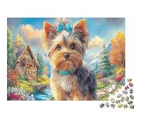 Yorkie Chiot Automne forêt Chemin 1000 Pieces Jigsaw Puzzle for Adults Pet Anti-Stress Décoration Murale Jeu Éducatif Activité Intellectuelle 70x50cm/1000pcs