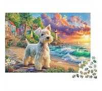 Yorkie Dreams Puzzle Difficile 1000 pièces Adultes Terrier Blanc Ville côtière Coucher Soleil Qualité supérieure épaisse Robuste Haute qualité vibrante Anti-Stress Jeu 70x50cm/1000pcs