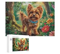 Yorkie en Manteau à Motifs sur Le Chemin du crépuscule enneigé Puzzle 300 Pièces pour Famille Loisirs Intérieurs Esprit D’Équipe Cadeau pour Saison Festive 300 PCS