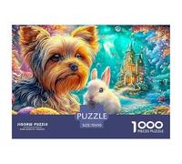 Yorkie et Lapin dans Un Pays de fées Vibrant Puzzle De 1000 Pièces Chien de Compagnie Mignon Amusement De Jeu d'esprit pour Adultes Et Enfants 70x50cm/1000pcs