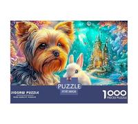 Yorkie et Lapin dans Un Pays de fées Vibrant Puzzle De 1000 Pièces Chien de Compagnie Mignon Idéal pour Le Cadeau d'anniversaire Et De Noël 38x26cm/1000pcs