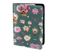 Yorkie Étui de passeport en cuir avec imprimé floral pour homme et femme, noir, One Size