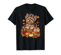 Yorkie Feuilles d'automne Patchs de citrouilles et Automnes T-Shirt Graphique avec Valeur