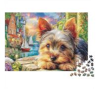 Yorkie in Village Puzzles 1000 Pièces pour Adultes Jigsaw Garden Kitten 1000 Pièces Puzzle Jeux Éducatifs Classiques Beautiful Decoration Puzzle Colourful Puzzle Game for The e
