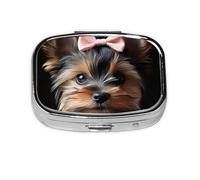 Yorkie Mini pilulier carré en métal pour médicaments de voyage 2 compartiments de poche Petit étui de rangement portable