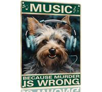 Yorkie « Musique Parce Que C'Est Un Meurtre » Metal Tin Sign Art Affiche Tin Sign Décor Plaque Publicitaire Pour Café Toilette Cuisine 20X30 Cm