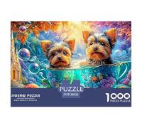 Yorkies dans des Tasses de thé dans Une scène de Bulle Magique Puzzle De 1000 Pièces Chien de Compagnie Mignon Amusement De Jeu d'esprit pour Adultes Et Enfants 38x26cm/1000pcs