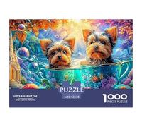Yorkies dans des tasses de thé dans une scène de bulle magique Puzzle De 1000 Pièces Chien de compagnie mignon Élément Essentiel Pour Les Soirées De Jeux En Famille, Adultes Et Enfants 52x38cm/1000pcs
