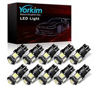Yorkim 194 Ampoule LED 2015, 5e génération, ampoules intérieures pour culot W5W 194 168 2825 T10 5-smd 5050, ampoules blanches T10, utilisée pour feux de signalisation, lampes de coffre, éclairage du tableau de bord, feux de stationnement, avec une brillance et une durée de vie plus longue (lot de 10)