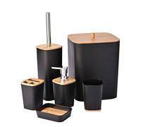 Yorkmills Ensemble de 6 accessoires de salle de bain en bambou, ensemble d'accessoires de salle de bain, poubelle de salle de bain et brosse de toilette, porte-brosse à dents, porte-savon