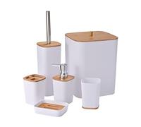 Yorkmills Lot de 6 accessoires de salle de bain en bambou, ensemble d'accessoires de salle de bain, poubelle de salle de bain et brosse de toilette, poubelle moderne, porte-savon