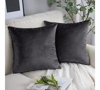 YORKSHIRE BEDDING Lot de 2 housses de coussin carrées décoratives douces en velours pour canapé, chambre à coucher avec fermeture éclair invisible (45 x 45 cm) - Gris foncé