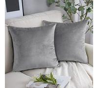 YORKSHIRE BEDDING Lot de 2 housses de coussin carrées décoratives en velours doux pour canapé, chambre à coucher avec fermeture éclair invisible - 45 x 45 cm - Argenté