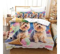 Yorkshire et Glace | Mignon Ensemble Literie Microfibre Imprimée Housse de Couette Hôtelière Avec Taies, Fermeture Éclair Cachée, Facile Entretien, Pour Adultes & Enfants Super King（260x220cm）
